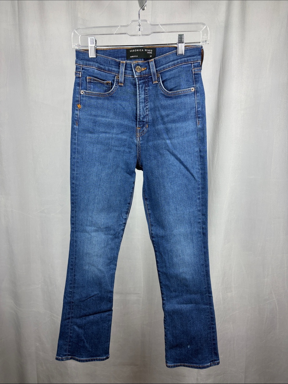 Veronica Beard Carly Kick Flare High Rise Jeans in Bright Blue Wash. - Picture 2 of 10